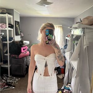 SHEIN White Embellished Strapless Bodycon Dress